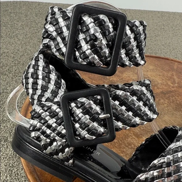 Donald J Pliner Sandals Wm 7.5 M Stylish Black Silver Braided Leather Gladiator - Picture 11 of 11